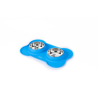 M-Pets Duet Silikon Mat Kedi ve Köpek Mama ve Su Kabı Mavi 2x200 Ml - 1