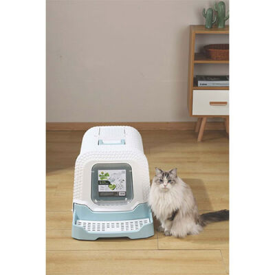 M-Pets Eco Rattan Kapalı Kedi Tuvaleti Mavi 69x42x41 Cm - 3