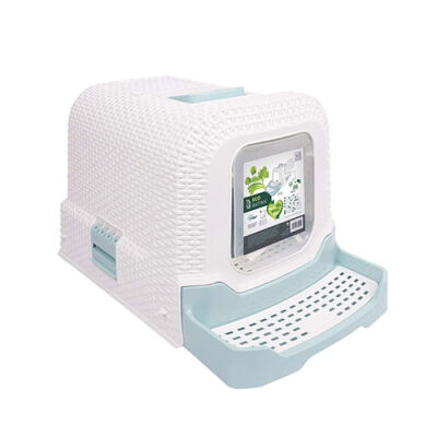 M-Pets Eco Rattan Kapalı Kedi Tuvaleti Mavi 69x42x41 Cm - 1