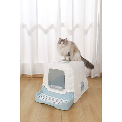 M-Pets Eco Rattan Kapalı Kedi Tuvaleti Mavi 69x42x41 Cm - 2