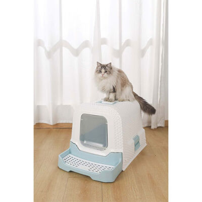M-Pets Eco Rattan Kapalı Kedi Tuvaleti Mavi 69x42x41 Cm - 2