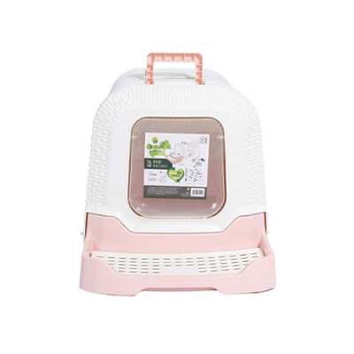 M-Pets Eco Rattan Kapalı Kedi Tuvaleti Pembe 69x42x41 Cm - 2