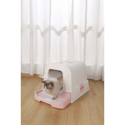 M-Pets Eco Rattan Kapalı Kedi Tuvaleti Pembe 69x42x41 Cm - 3