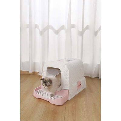 M-Pets Eco Rattan Kapalı Kedi Tuvaleti Pembe 69x42x41 Cm - 3
