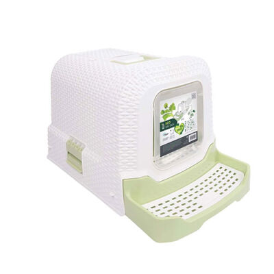 M-Pets Eco Rattan Kapalı Kedi Tuvaleti Yeşil 69x42x41 Cm - 1