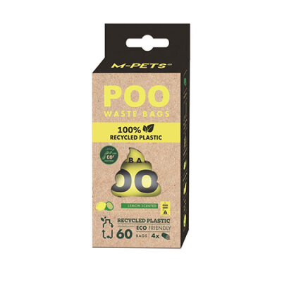 M-Pets Geri Dönüştürülmüş Malzemeden Yapılı Limon Kokulu Köpek Dışkı Toplama Poşeti 4x15 Yaprak - 1
