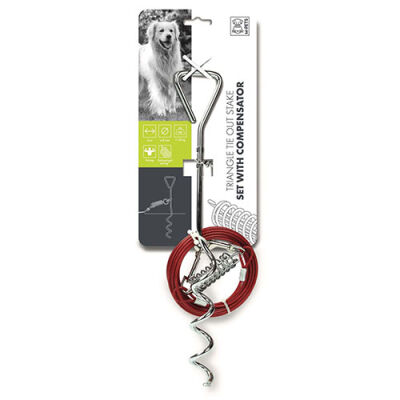 M-Pets Köpekler İçin Bahçe Bağlama Kazığı ve Çelik Halat 6 M Kırmızı - 1