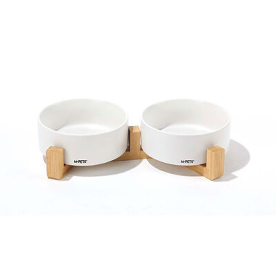 M-Pets Opera Bamboo Standlı Seramik Kedi Mama Kabı Beyaz 2x350 Ml - 2