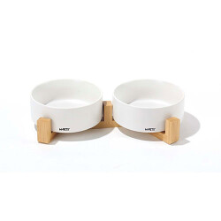 M-Pets Opera Bamboo Standlı Seramik Kedi Mama Kabı Beyaz 2x350 Ml - 2