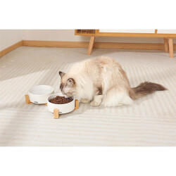 M-Pets Opera Bamboo Standlı Seramik Kedi Mama Kabı Beyaz 2x850 Ml - 3