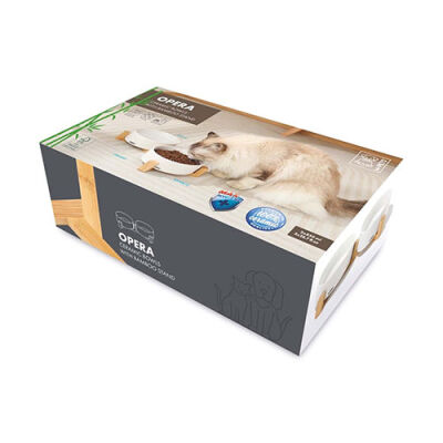 M-Pets Opera Bamboo Standlı Seramik Kedi Mama Kabı Beyaz 2x850 Ml - 1
