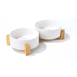 M-Pets Opera Bamboo Standlı Seramik Kedi Mama Kabı Beyaz 2x850 Ml - 2