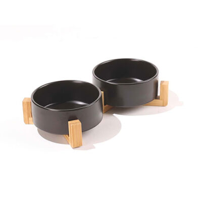 M-Pets Opera Bamboo Standlı Seramik Kedi ve Köpek Mama Kabı Siyah 2x850 Ml - 3