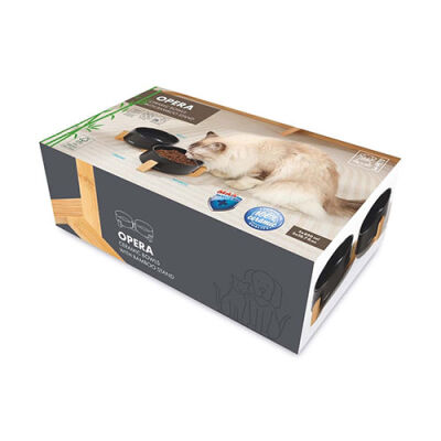 M-Pets Opera Bamboo Standlı Seramik Kedi ve Köpek Mama Kabı Siyah 2x850 Ml - 1