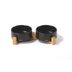 M-Pets Opera Bamboo Standlı Seramik Mama Kabı Siyah 2x350 Ml - 2