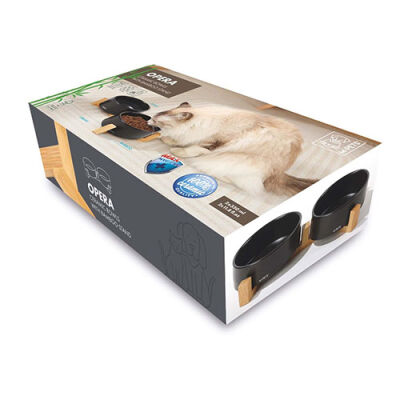 M-Pets Opera Bamboo Standlı Seramik Mama Kabı Siyah 2x350 Ml - 1