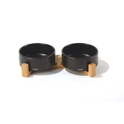 M-Pets Opera Bamboo Standlı Seramik Mama Kabı Siyah 2x350 Ml - 2