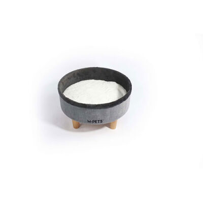 M-Pets Round Elevated Ahşap Ayaklı Kedi Yatağı Gri 47x47x26 Cm - 2