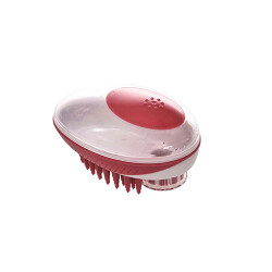 M-Pets Rubeaz Şampuan Hazneli Yıkama ve Masaj Fırçası Kırmızı 11,5x7,5 Cm - M-Pets