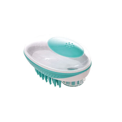 M-Pets Rubeaz Şampuan Hazneli Yıkama ve Masaj Fırçası Yeşil 11,5x7,5 Cm - 1