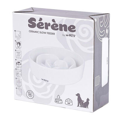 M-Pets Serene Rose Seramik Yavaş Beslenme Mama Kabı Beyaz 300 Ml - 1