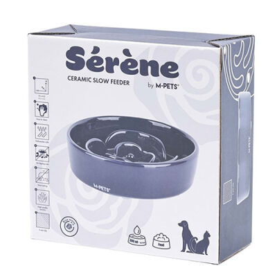 M-Pets Serene Rose Seramik Yavaş Beslenme Mama Kabı Lacivert 300 Ml - 1