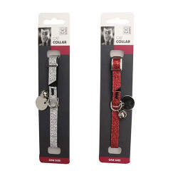M-Pets Simli ve Zilli Kedi Boyun Tasması Gri-Kırmızı 30 Cm - M-Pets