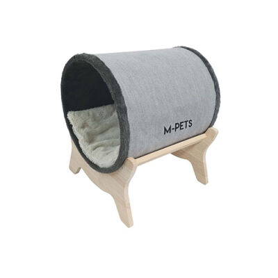 M-Pets Tunnel Elevated Ahşap Ayaklı Kedi Yatağı Gri 47x47x26 Cm - 1