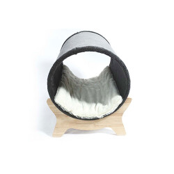 M-Pets Tunnel Elevated Ahşap Ayaklı Kedi Yatağı Gri 47x47x26 Cm - 2