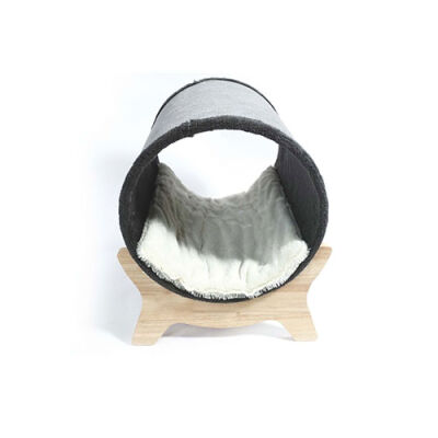 M-Pets Tunnel Elevated Ahşap Ayaklı Kedi Yatağı Gri 47x47x26 Cm - 2