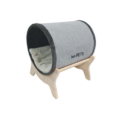M-Pets Tunnel Elevated Ahşap Ayaklı Kedi Yatağı Gri 47x47x26 Cm - M-Pets