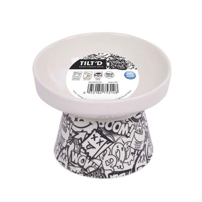 M-Pets Urban Style Seramik Kedi Mama ve Su Kabı Siyah Beyaz 350 Ml 15x14,5x11,5 Cm - 2