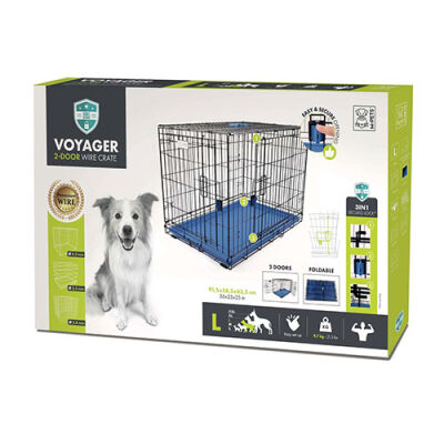 M-Pets Voyager 2 Kapılı Köpek Kafesi Large Mavi 91x58x63 Cm - 1