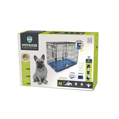 M-Pets Voyager 2 Kapılı Köpek Kafesi Medium Mavi 76x48x53 Cm - 1