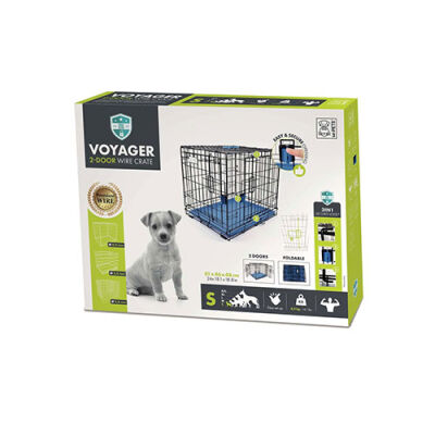 M-Pets Voyager 2 Kapılı Köpek Kafesi Small Mavi 61x46x48 Cm - 1