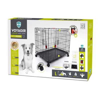 M-Pets Voyager Tekerlekli 2 Kapılı Köpek Kafesi Large Siyah 91x58x63 Cm - 1