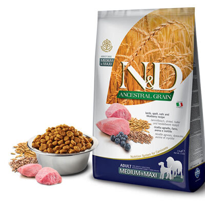 N&D Ancestral Grain Medium Maxi Yaban Mersinli Kuzulu Düşük Tahıllı Yetişkin Köpek Maması 12 Kg - 1