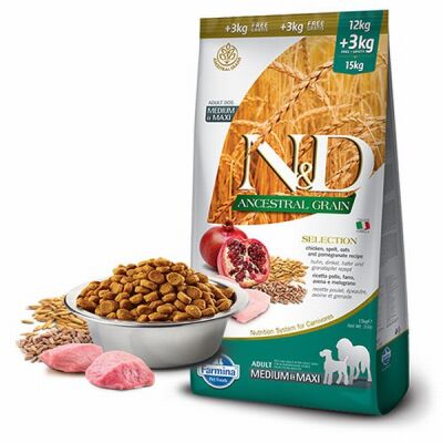N&D Ancestral Grain Tavuklu Narlı Medium Maxi Yetişkin Köpek Maması 12+3 Kg - 1