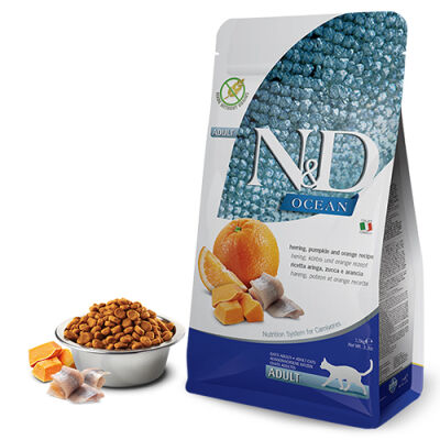 N&D Ocean Pumpkin Balkabaklı Ringa Balıklı Portakallı Tahılsız Yetişkin Kedi Maması 1,5 Kg - 1