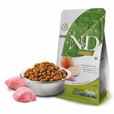 N&D Prime Yaban Domuzlu Elmalı Tahılsız Yetişkin Kedi Maması 1,5 Kg - 1