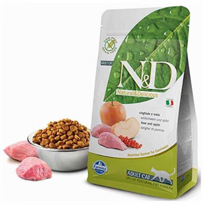 N&D Prime Yaban Domuzlu Elmalı Tahılsız Yetişkin Kedi Maması 5 Kg - 1