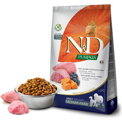 N&D Pumpkin Balkabaklı Kuzulu Yaban Mersinli Orta ve Büyük Irk Tahılsız Yetişkin Köpek Maması 12 Kg - ND