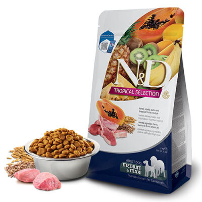 N&D Tropical Selection Kuzu Etli ve Tropikal Meyveli Orta ve Büyük Irk Yetişkin Köpek Maması 10 Kg - 1