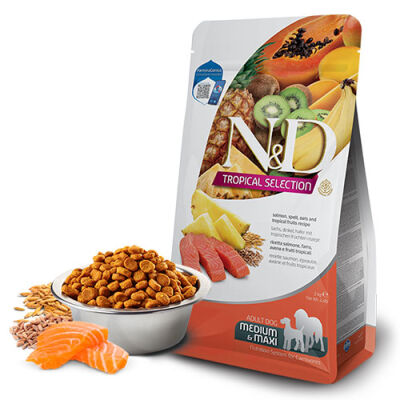 N&D Tropical Selection Somonlu ve Tropikal Meyveli Orta ve Büyük Irk Yetişkin Köpek Maması 10 Kg - 1