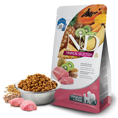 N&D Tropical Selection Yaban Domuzlu Tropikal Meyveli Orta ve Büyük Irk Yetişkin Köpek Maması 10 Kg - 1