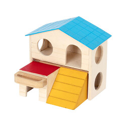 Pawise Ahşap İki Katlı Ev Kemirgen Yuvası 16x13x15 Cm - Pawise