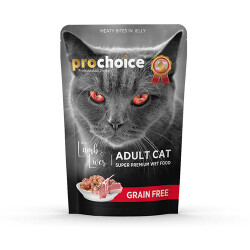 Pro Choice Pouch Kuzulu ve Ciğerli Tahılsız Yetişkin Kedi Konservesi 85 Gr - Pro Choice