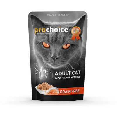 Pro Choice Pouch Somonlu ve Ciğerli Tahılsız Yetişkin Kedi Konservesi 85 Gr - 1