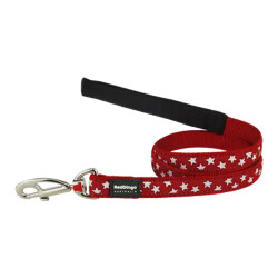 Reddingo Kırmızı Üzerine Beyaz Yıldızlı Köpek Uzatma Tasması Medium 20 Mm 1,2 Mt - Reddingo