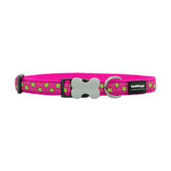 Reddingo Pembe Üzerine Lime Yıldızlı Köpek Boyun Tasması Medium 20 Mm 31-47 Cm - Reddingo